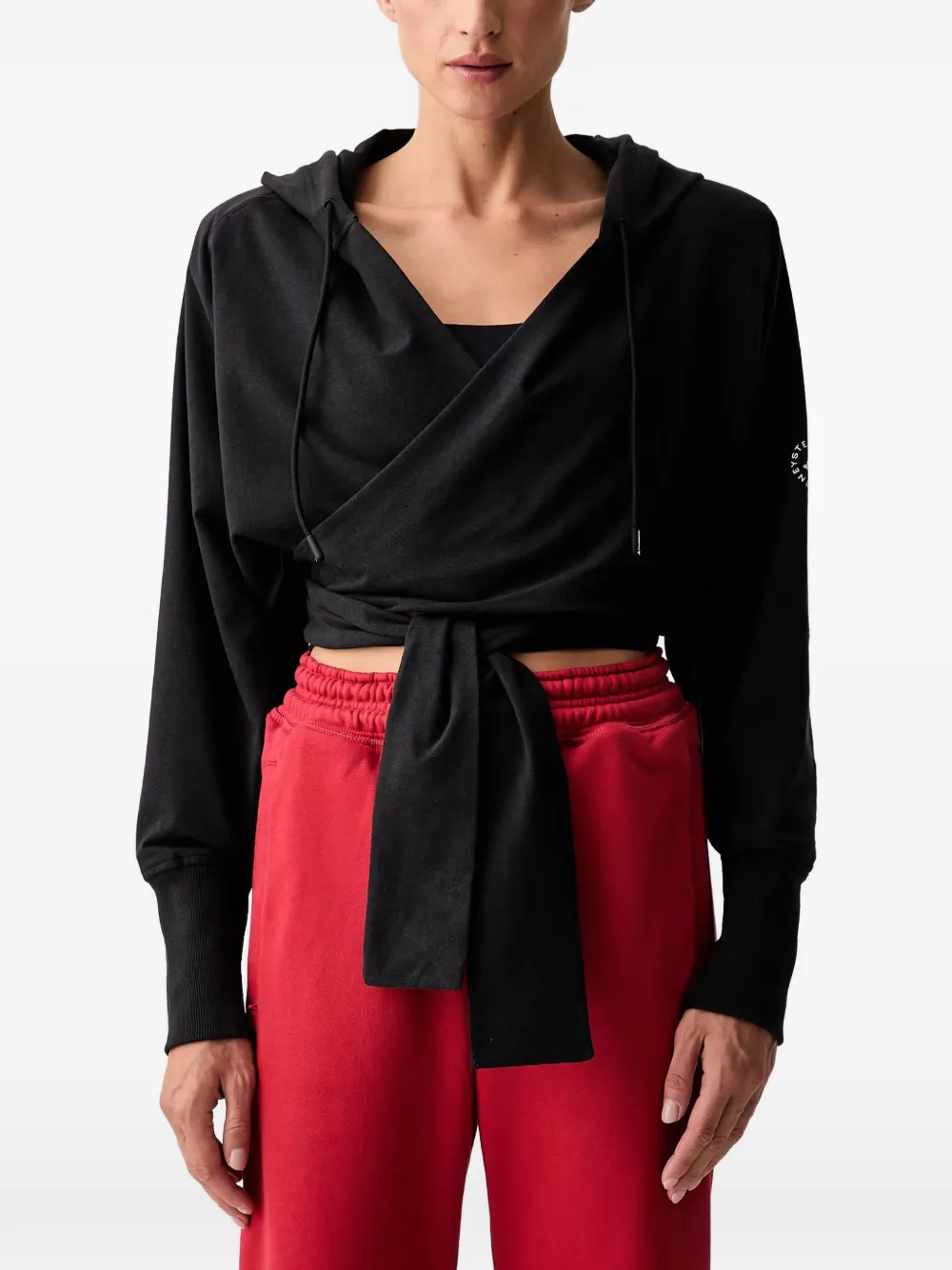 adidas by Stella McCartney wrap-style cropped hoodie - Nero