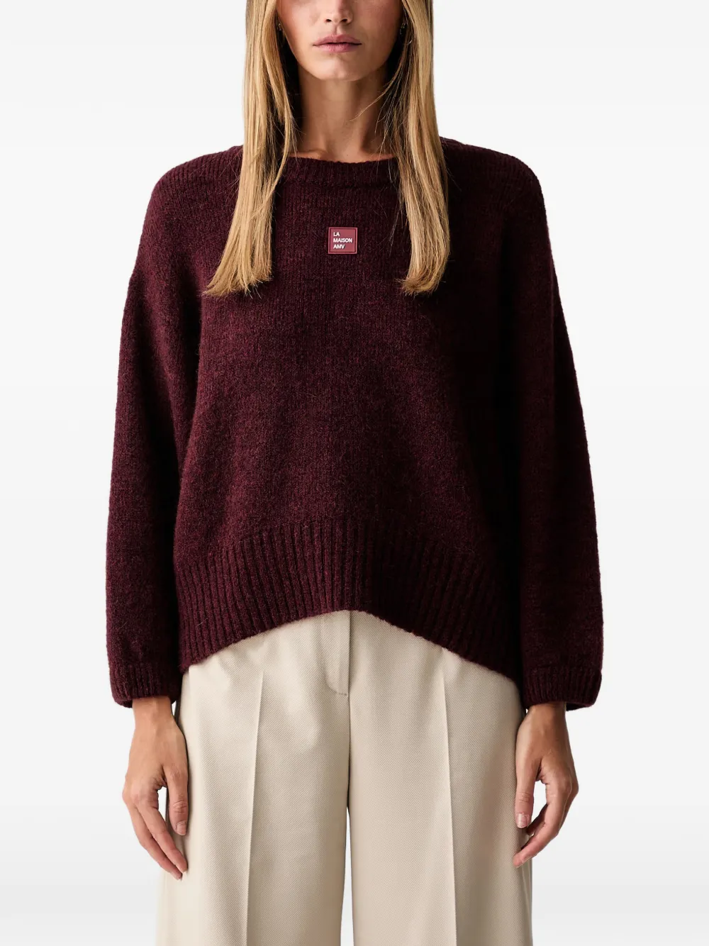 American Vintage logo-patch ribbed-trim sweater - Rosso