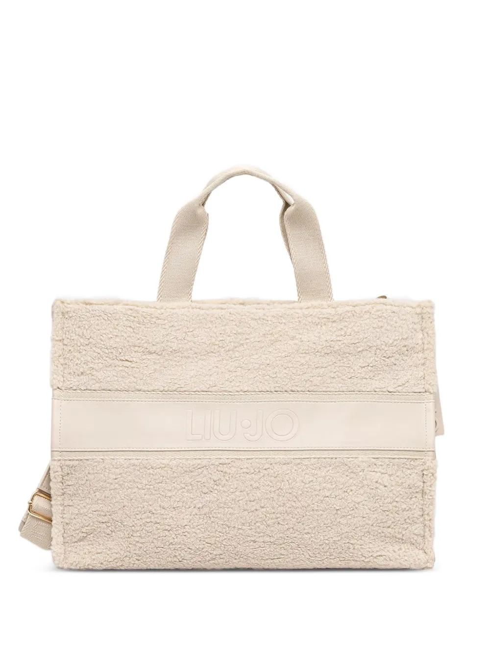 LIU JO faux-shearling logo-embossed tote bag - Nude