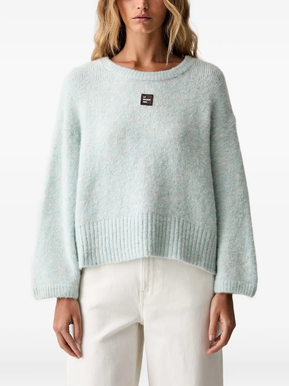 American Vintage logo-patch ribbed-trim sweater - Blu