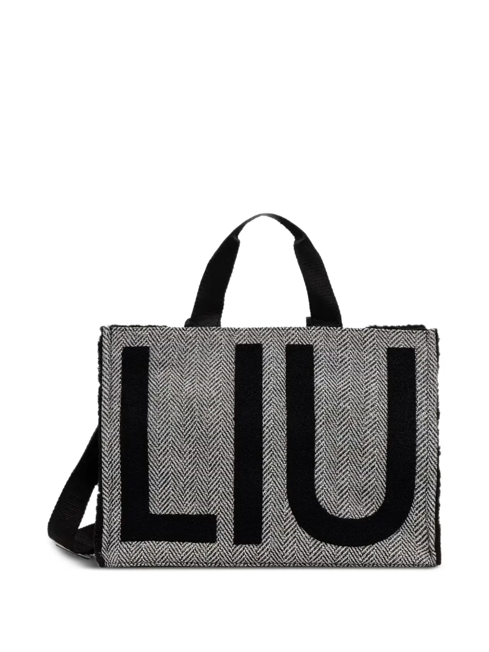 LIU JO Grote geruite shopper met logopatch Zwart
