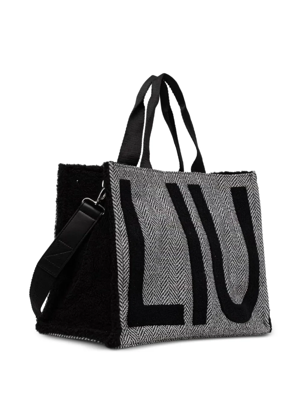 LIU JO Grote geruite shopper met logopatch Zwart