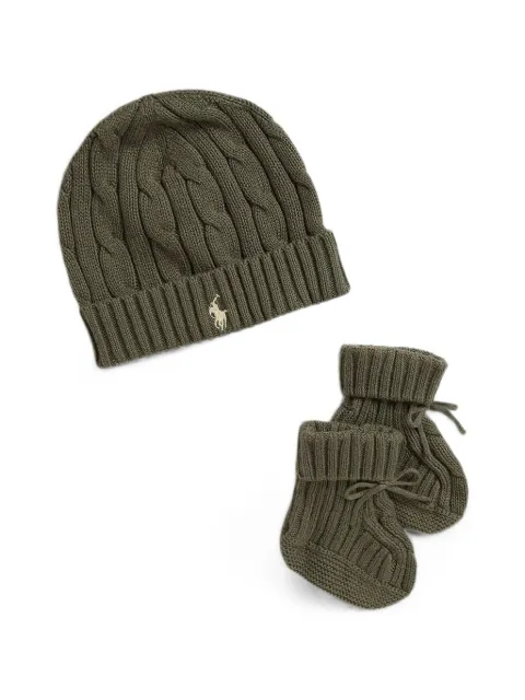 POLO RALPH LAUREN KIDS cable-knit cotton beanie & bootie set