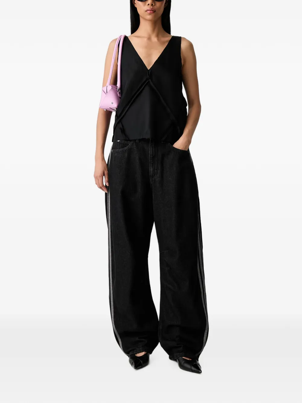 adidas high-rise barrel-leg denim pants Zwart