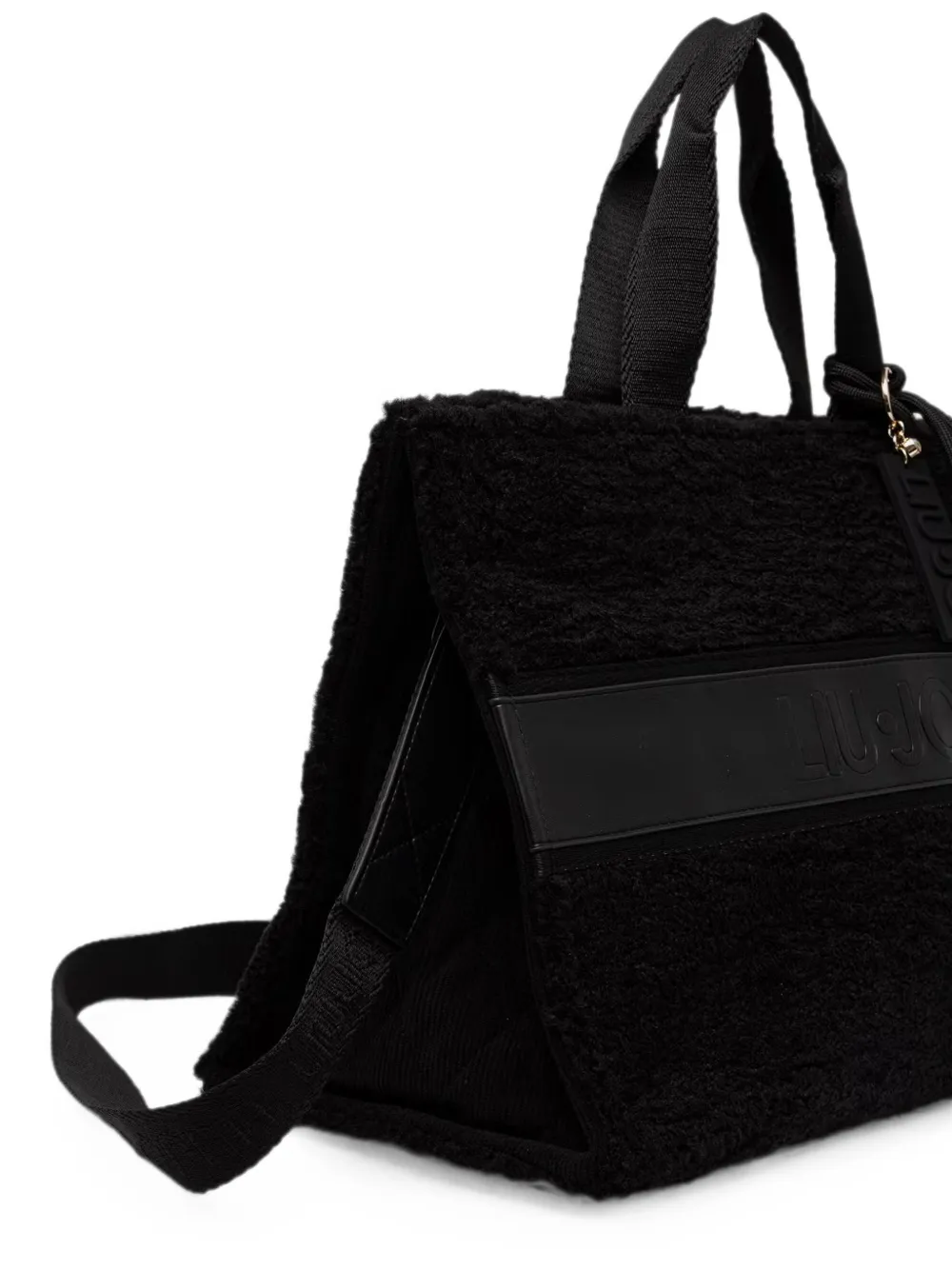 LIU JO shopper met fleece-textuur en logo-patch Zwart