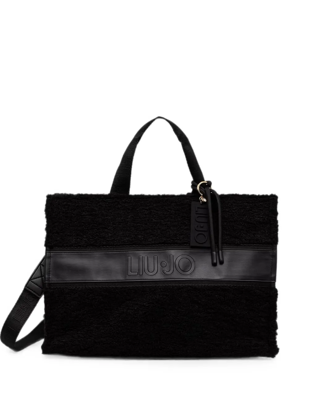 LIU JO fleece-texture logo-patch tote bag - Nero