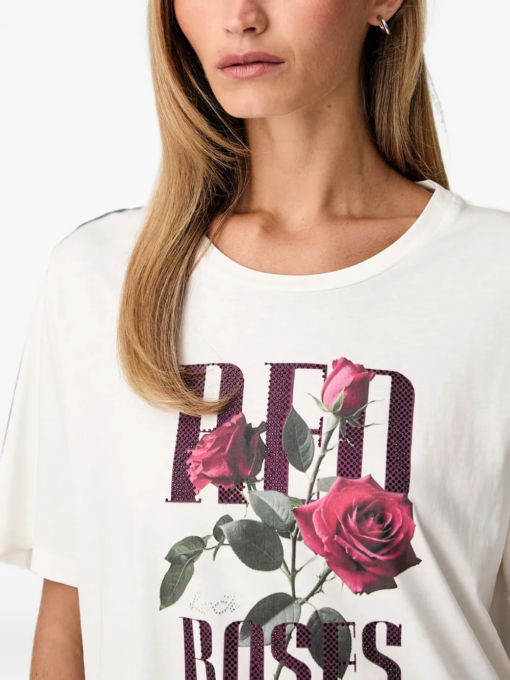 LIU JO T-shirt verfraaid met stras en roosprint Wit