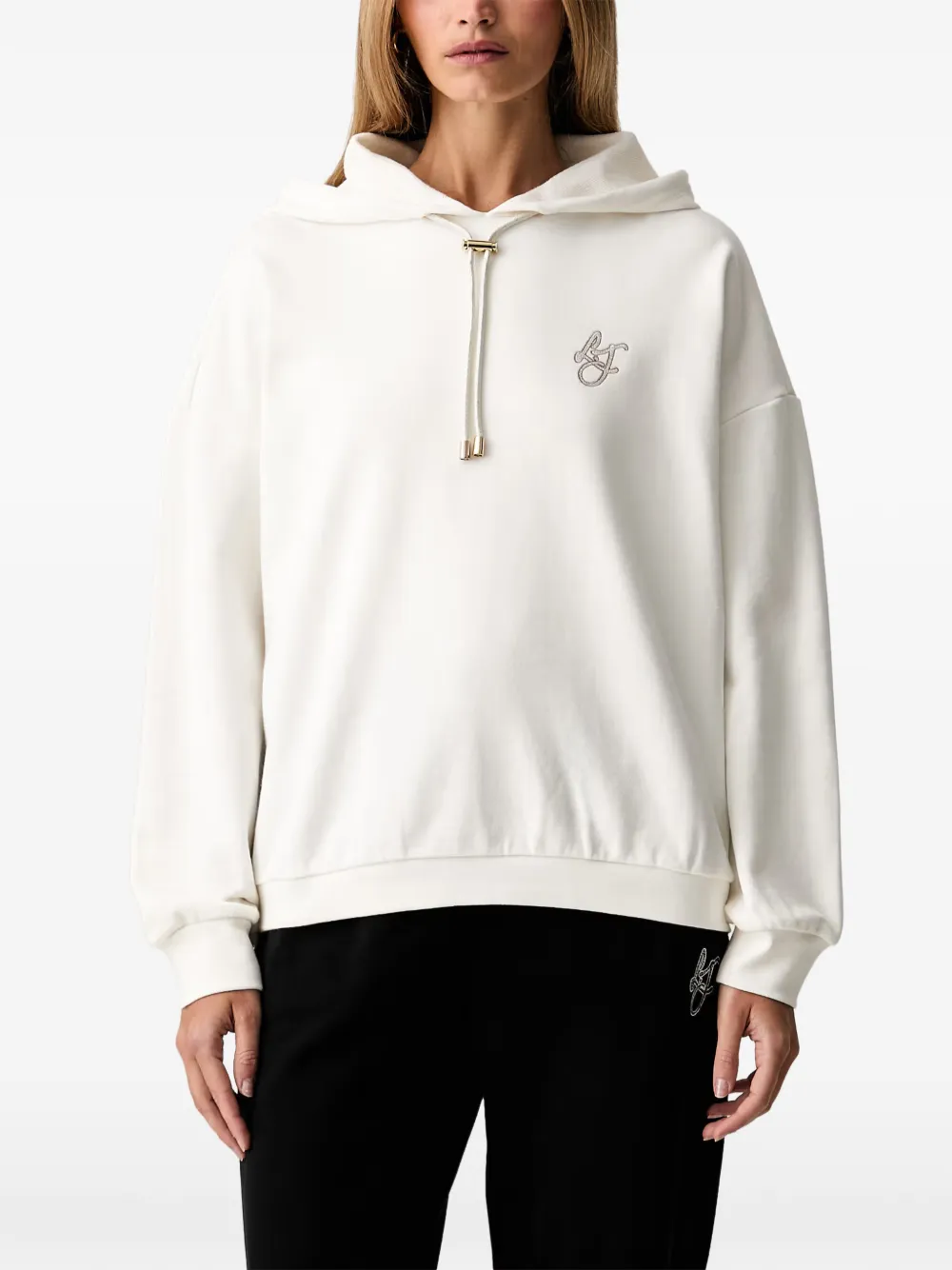 LIU JO logo-embroidered drawstring hoodie - Weiß