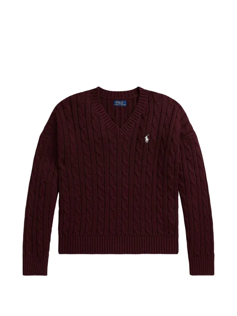 POLO RALPH LAUREN KIDS cable-knit cotton V-neck jumper - Rosso