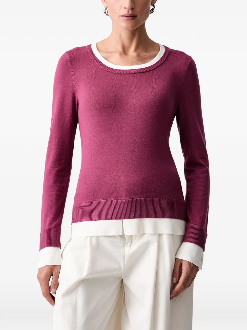 LIU JO layered-effect logo-embroidered sweater - Violett