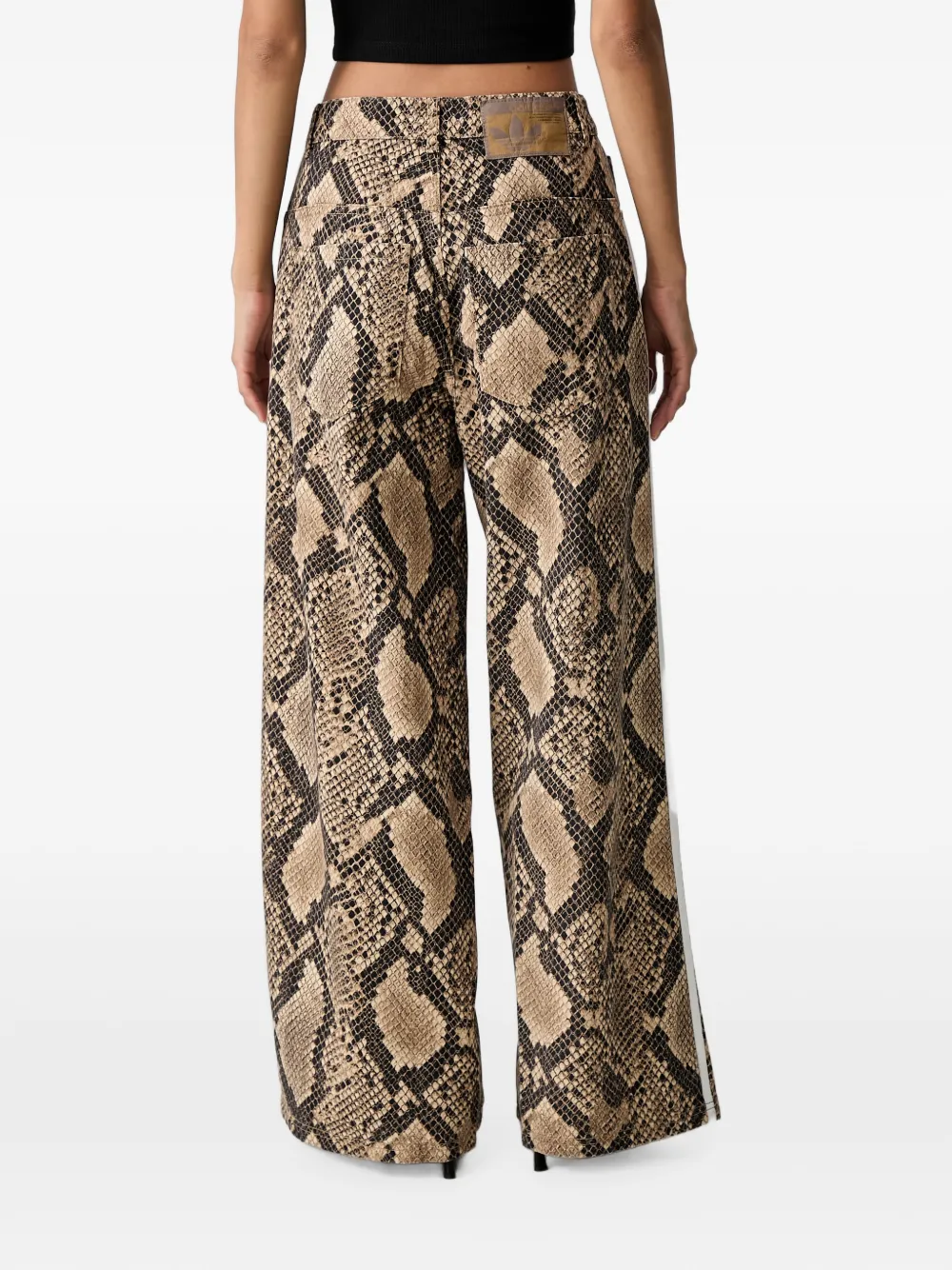 adidas snake-print denim loose pants Beige