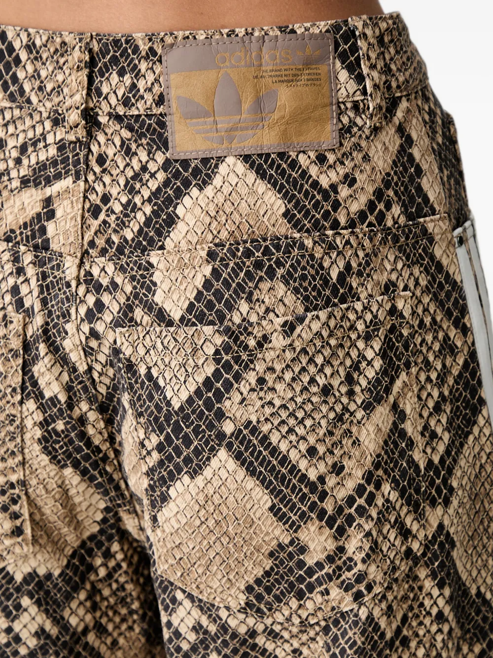 adidas snake-print denim loose pants Beige