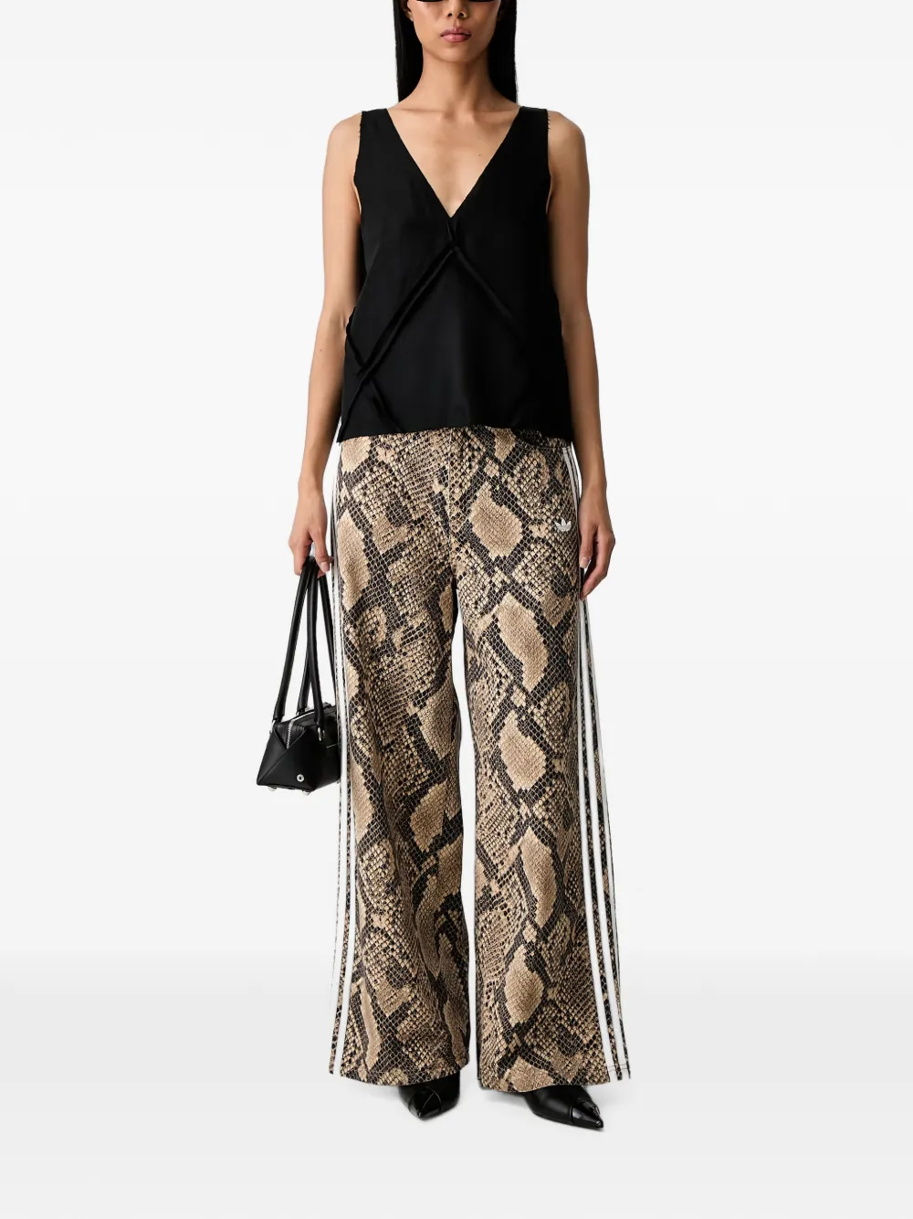 adidas snake-print denim loose pants Beige