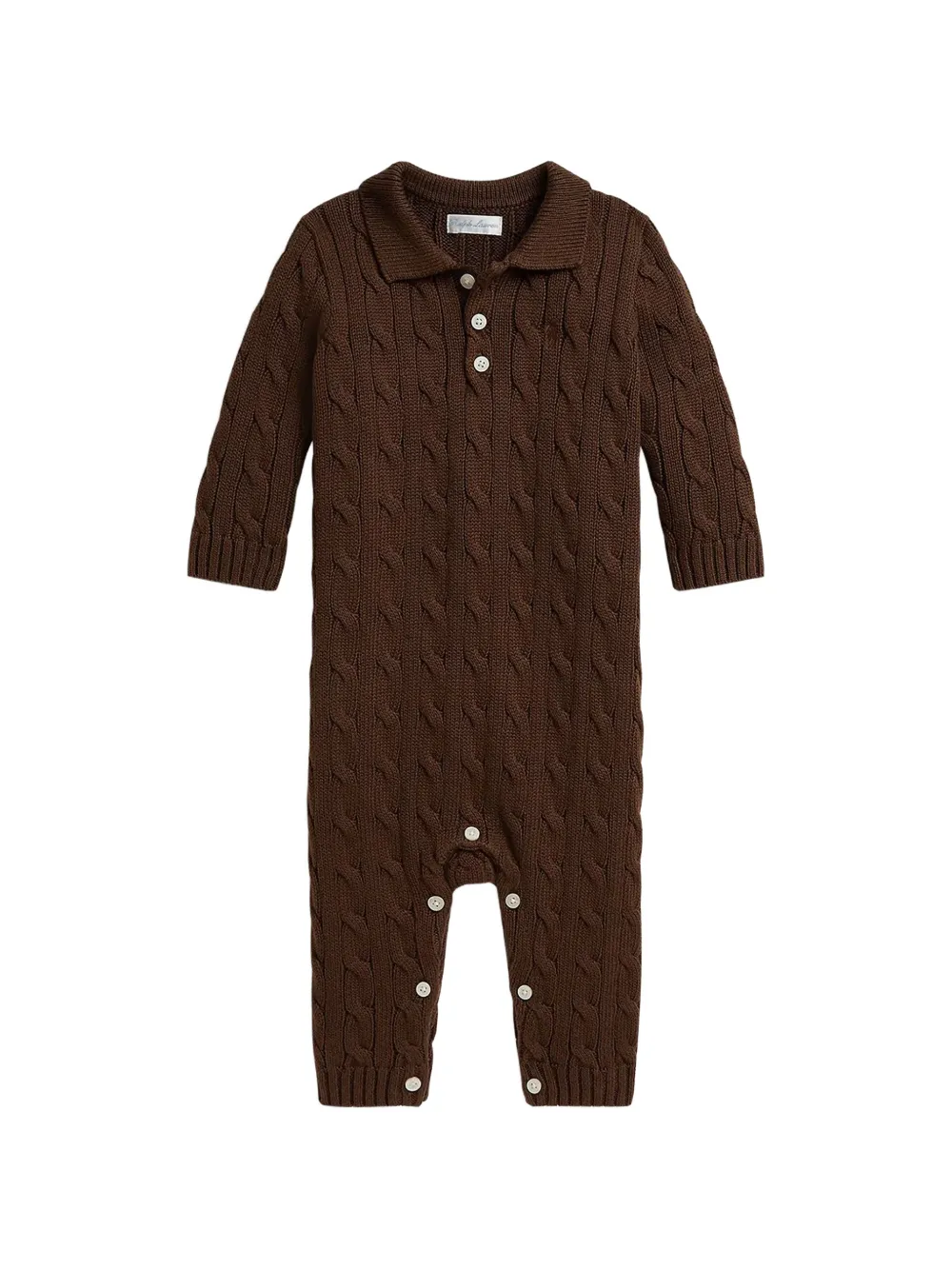 POLO RALPH LAUREN KIDS cable-knit cotton Polo coverall - Marrone