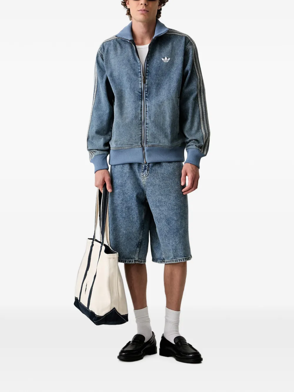 adidas Firedbird Adicolor denim jorts Blauw