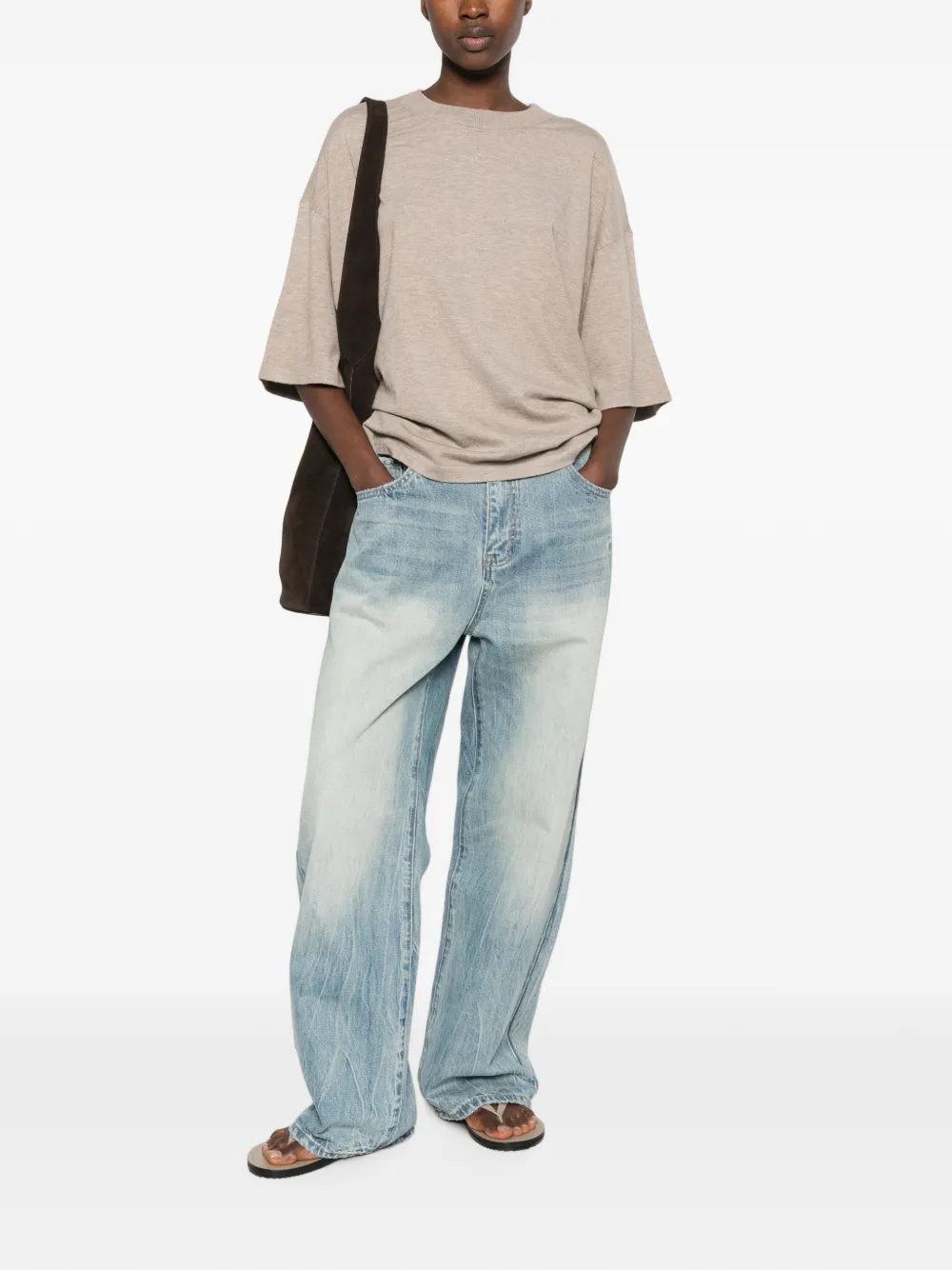 FEAR OF GOD ESSENTIALS T-shirt met logopatch en verlaagde schouders Beige