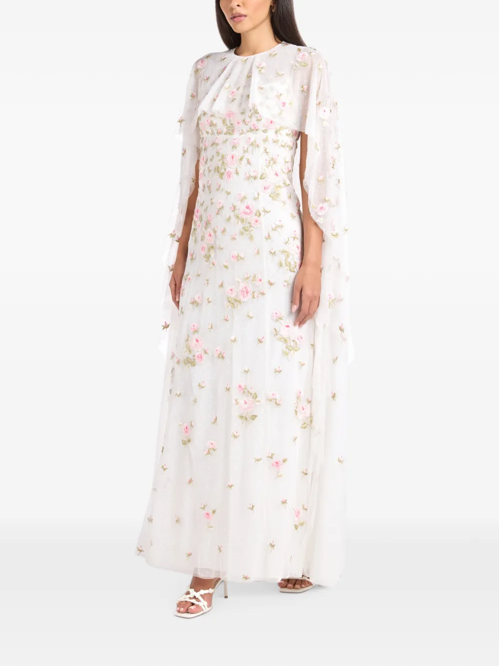 Needle & Thread Rose Bloom Cape Gown In White