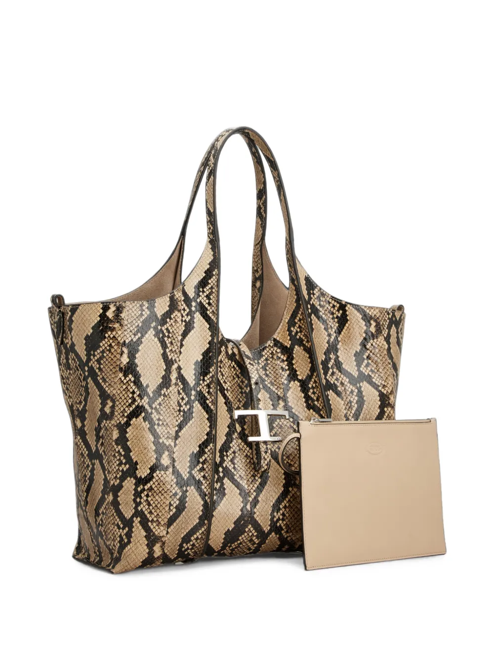 Tod's T Timeless snakeskin-effect tote bag Beige