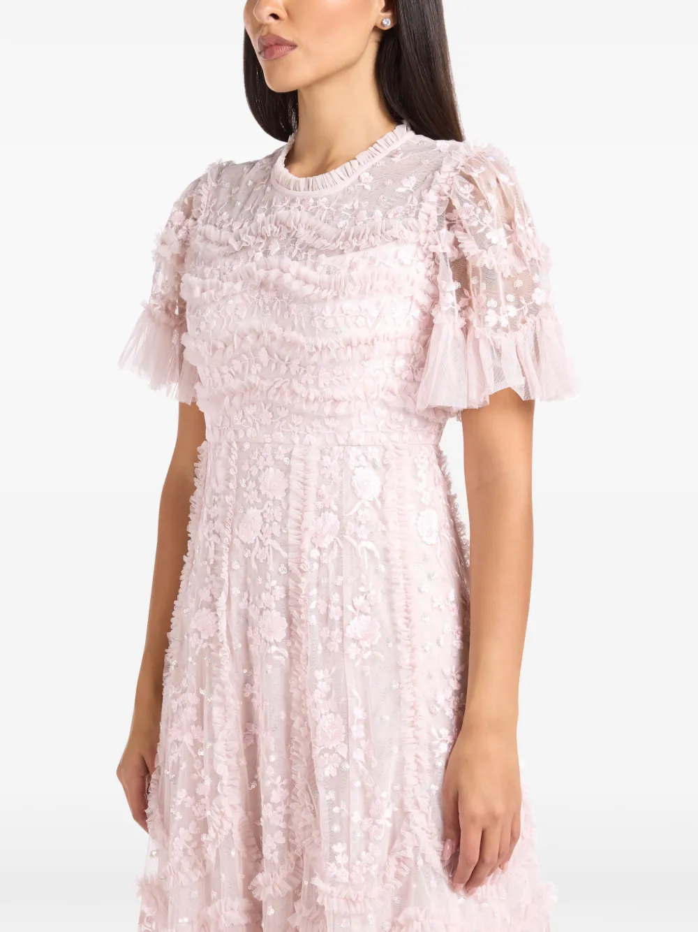Needle & Thread Gianna ruffle-trimmed embroidered maxi dress Roze