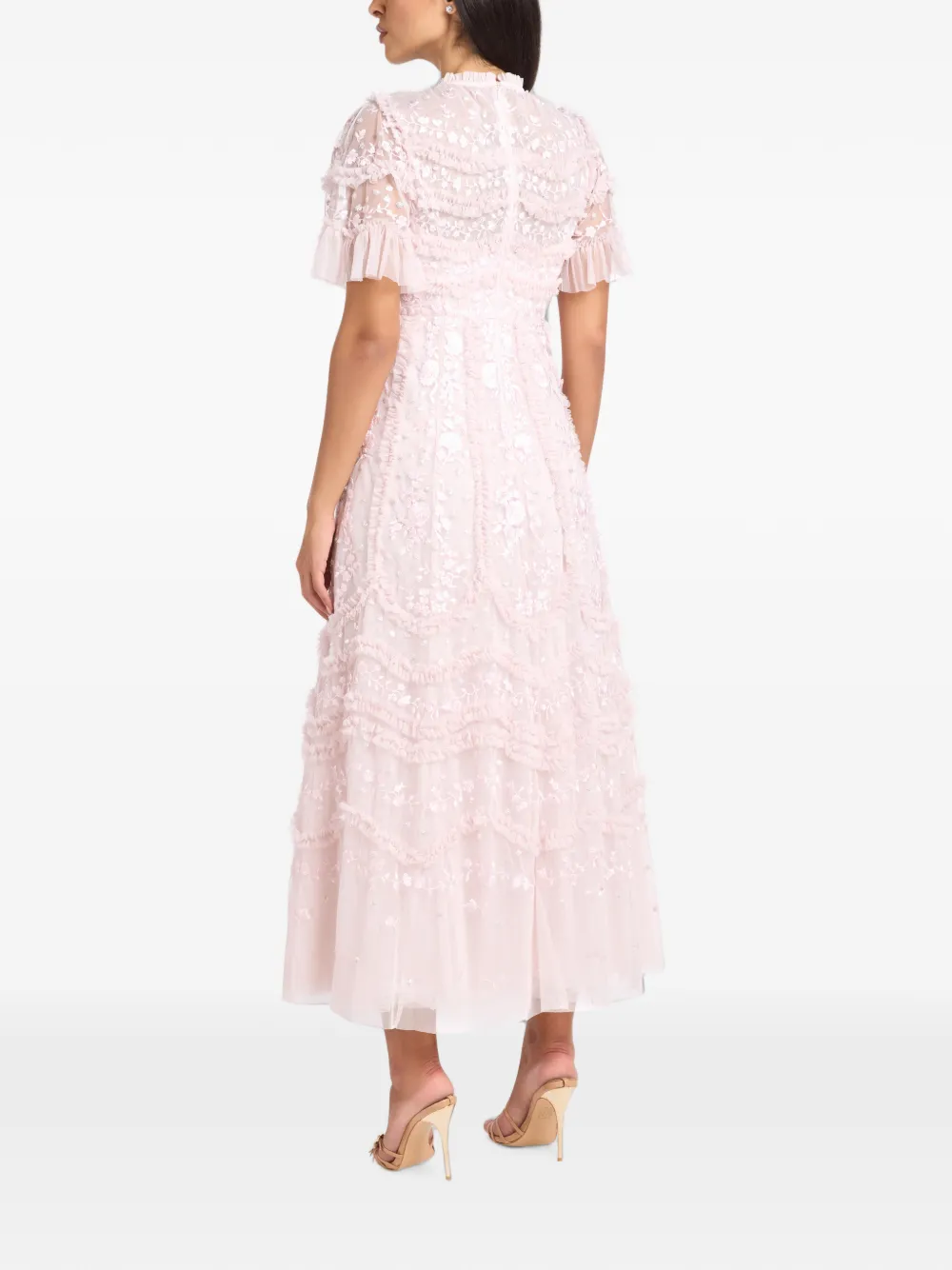 Needle & Thread Gianna ruffle-trimmed embroidered maxi dress Roze
