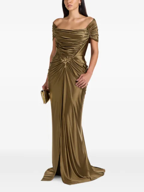 Rhea Costa Lorene gathered brooch-detail dress