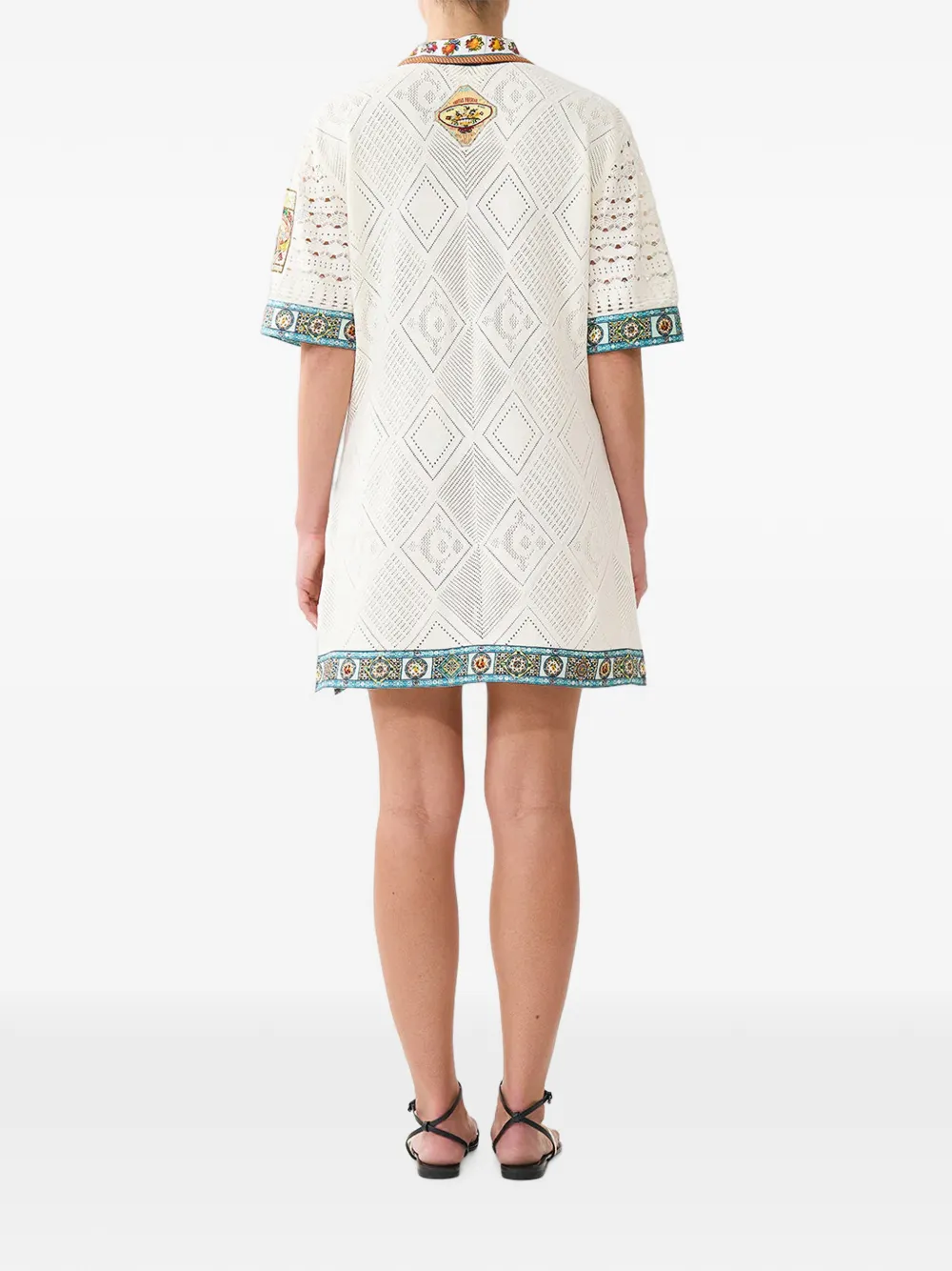 Camilla embroidered pointelle-knit tunic Beige