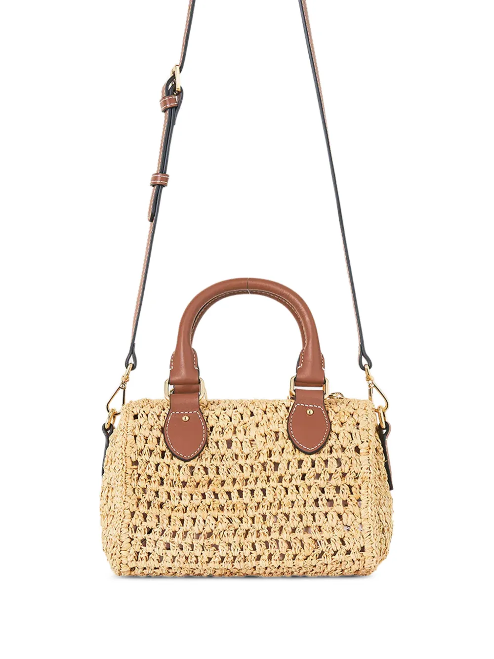 Camilla Va Vintage geweven shopper met leren afwerking Beige
