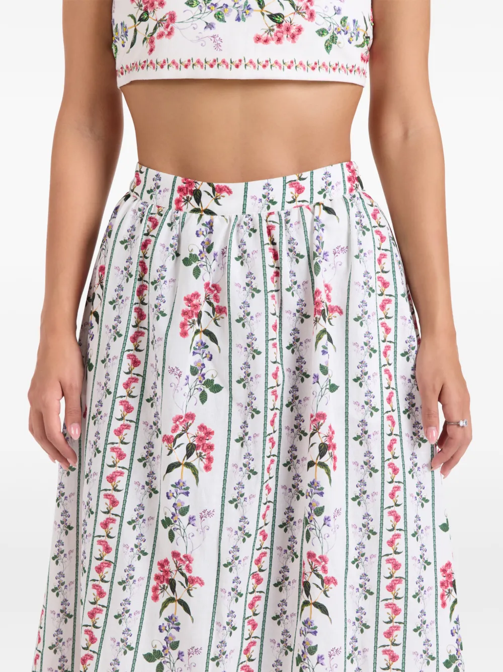 Hemant And Nandita Anya midi-plooirok met bloemen-print Wit