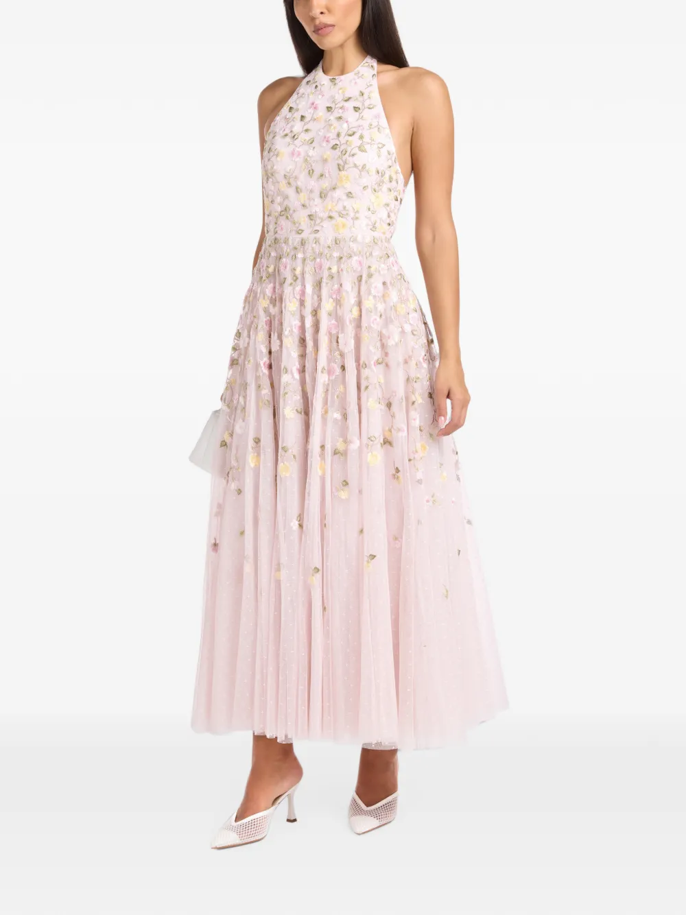 Needle & Thread Trailing Roses Halter-neck Midi Dress In Pink