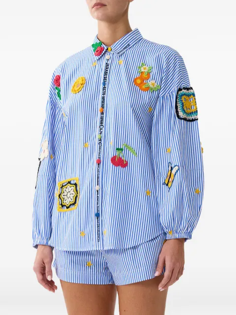 Camilla Magic of the Mercado crochet-patchwork vertical-stripe blouse