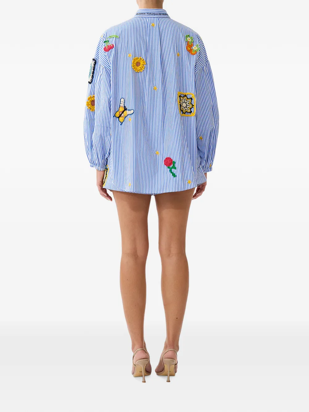Camilla Magic of the Mercado blouse met verticale streep en gehaakt patchwork Blauw