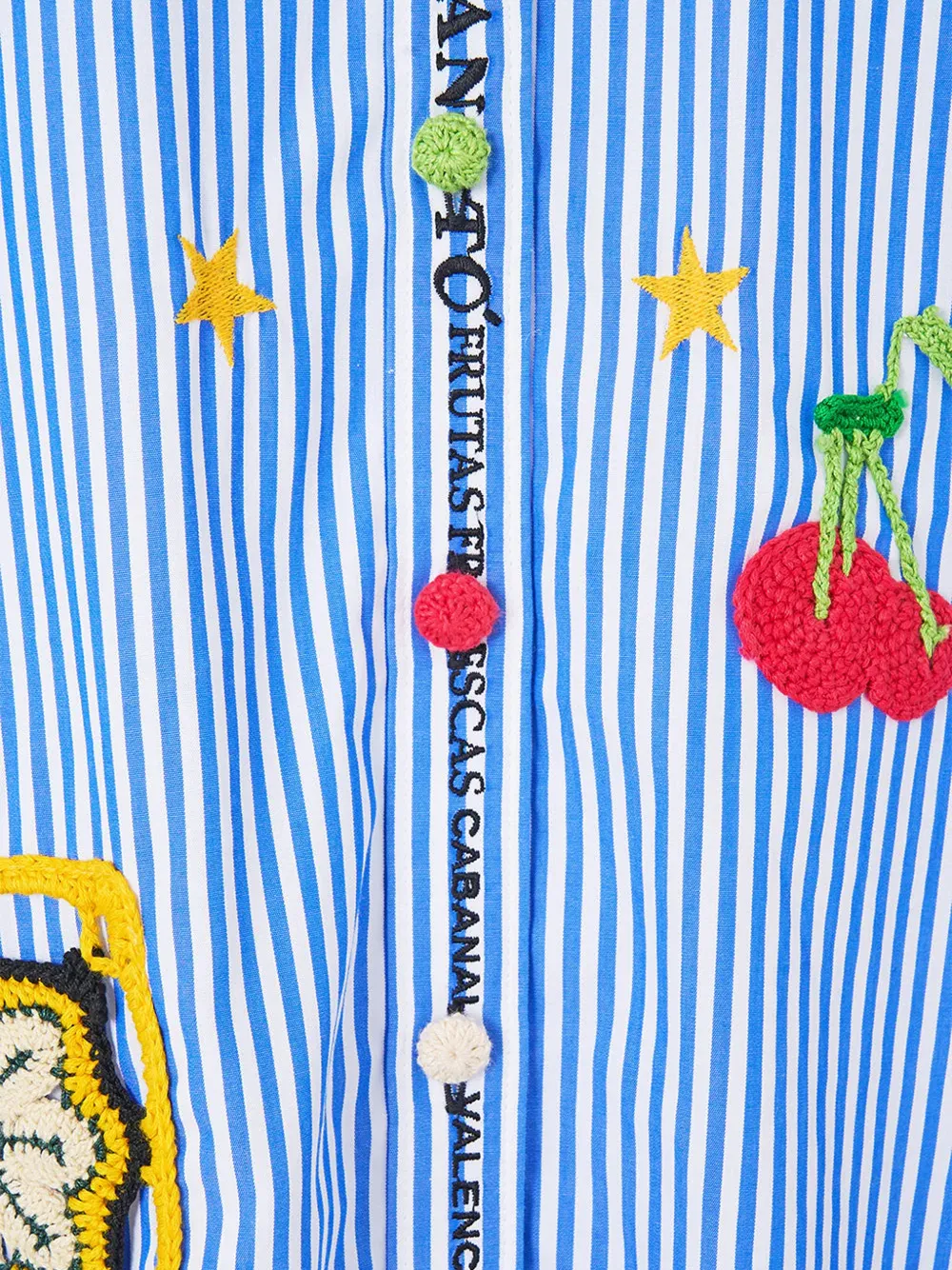 Camilla Magic of the Mercado blouse met verticale streep en gehaakt patchwork Blauw