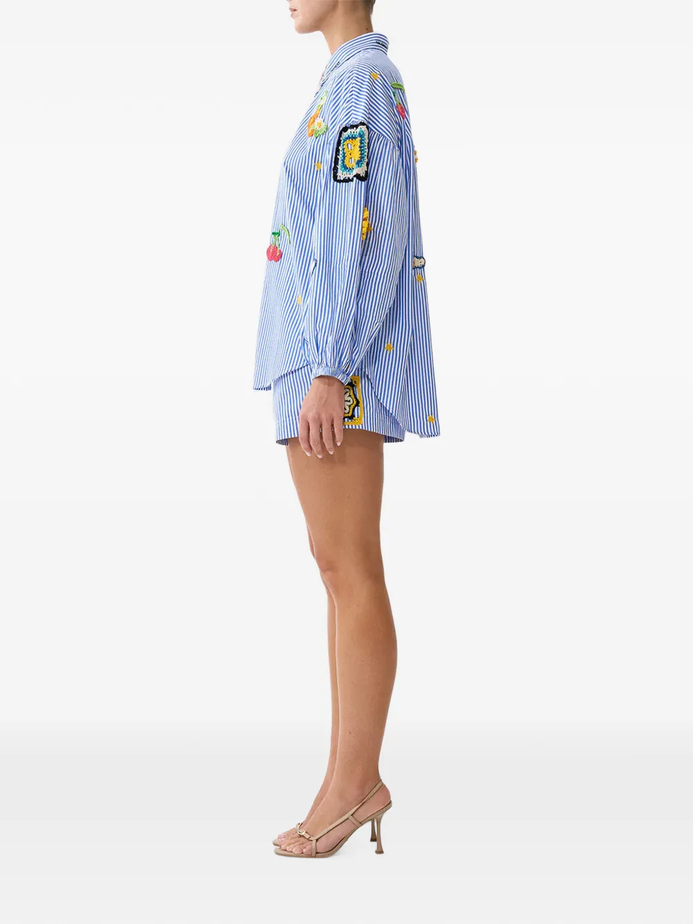 Camilla Magic of the Mercado blouse met verticale streep en gehaakt patchwork Blauw
