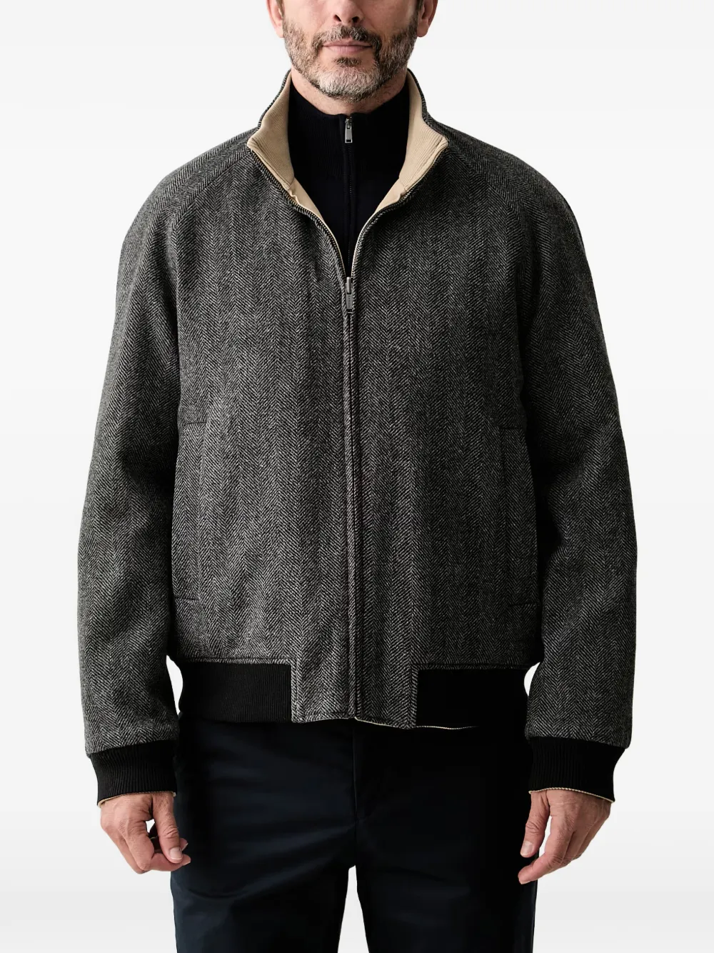 Trussardi Omkeerbaar jack met visgraatpatroon Beige