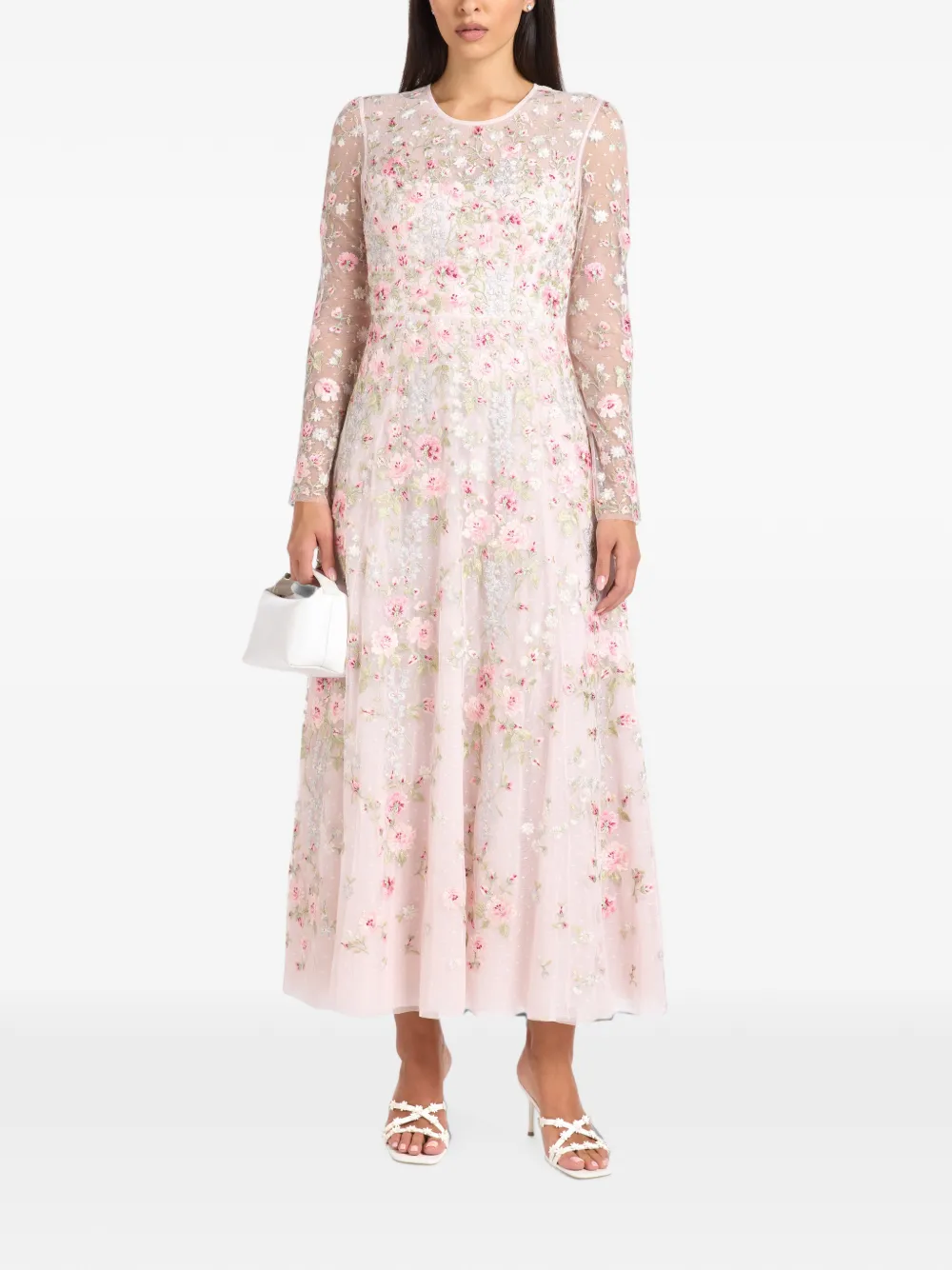 Needle & Thread Garden Rose Floral-embroidered Midi Dress In Multi
