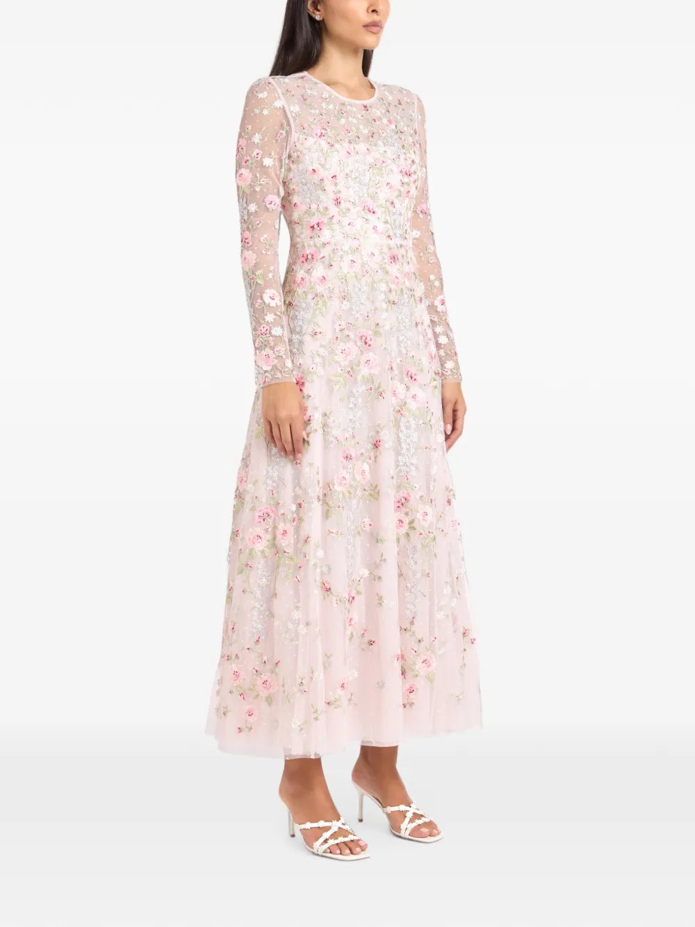 Needle & Thread Garden Rose midi-jurk met geborduurde bloemen Roze