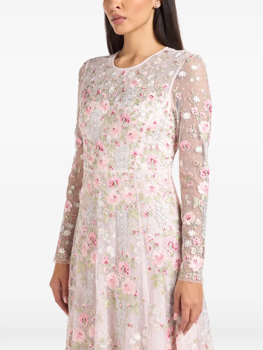 Needle & Thread Garden Rose midi-jurk met geborduurde bloemen Roze