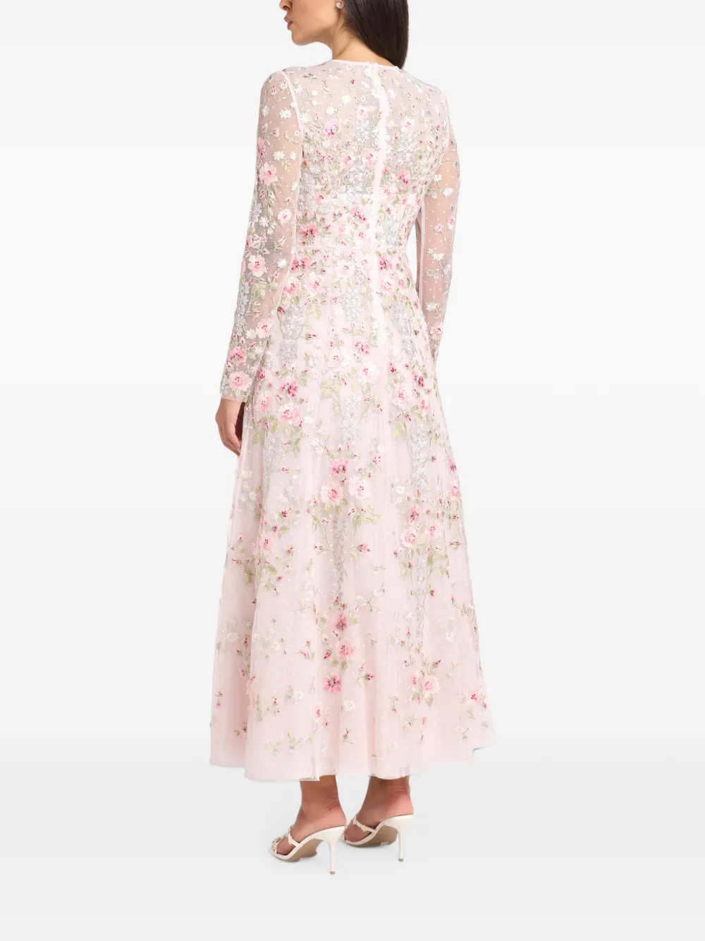 Needle & Thread Garden Rose midi-jurk met geborduurde bloemen Roze