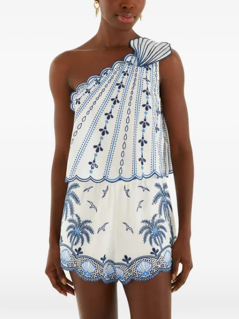 FARM Rio embroidered one-shoulder top