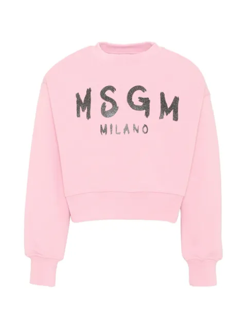 MSGM Kids suéter corto con logo de glitter