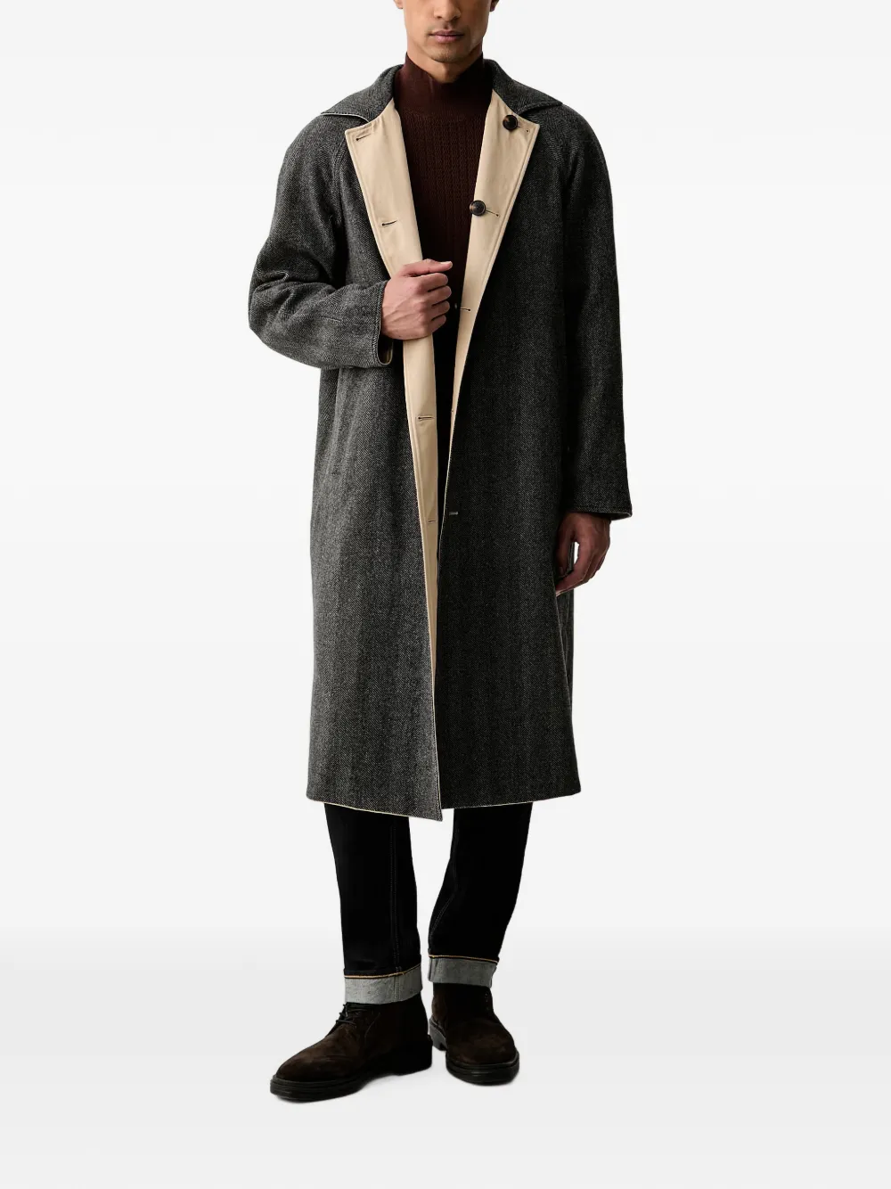 Trussardi Omkeerbare jas met visgraatpatroon Grijs