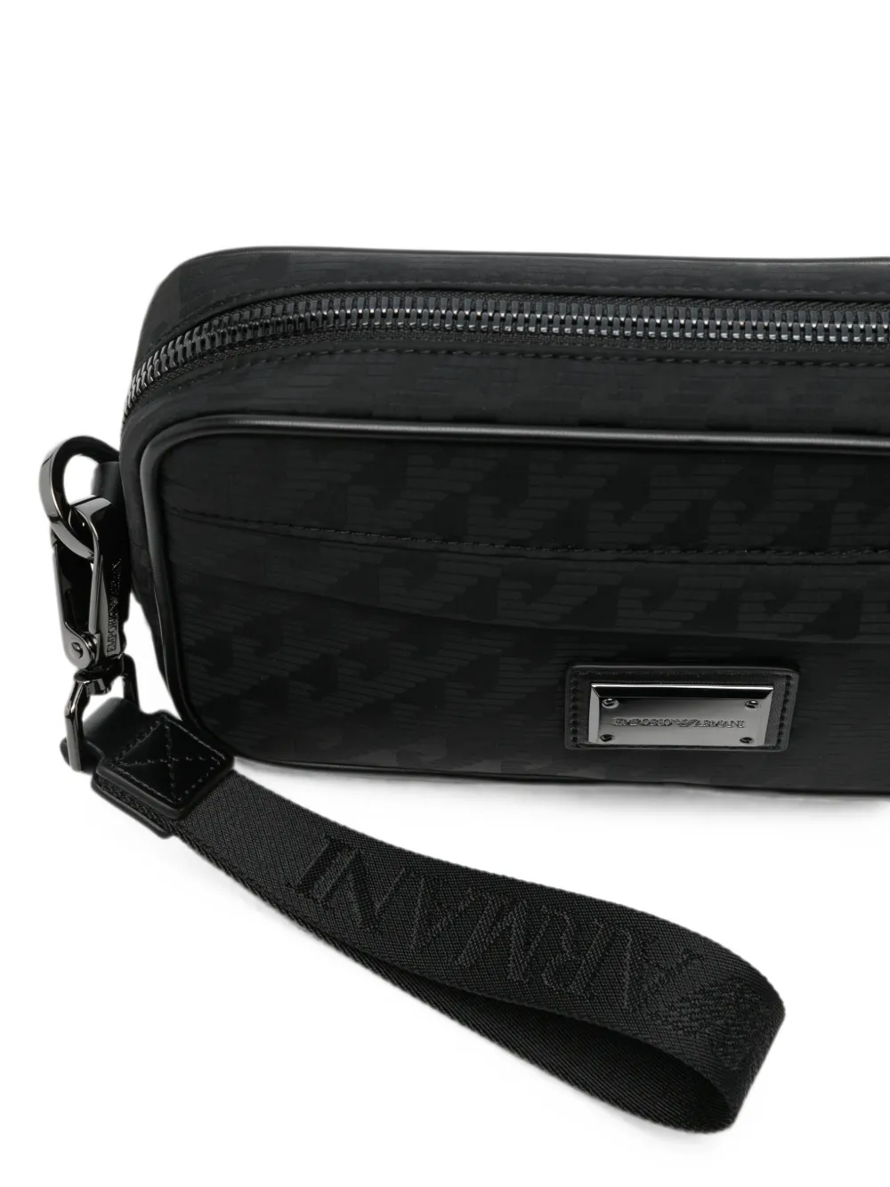 Emporio Armani Toilettas met logoplakkaat en monogram-print Zwart