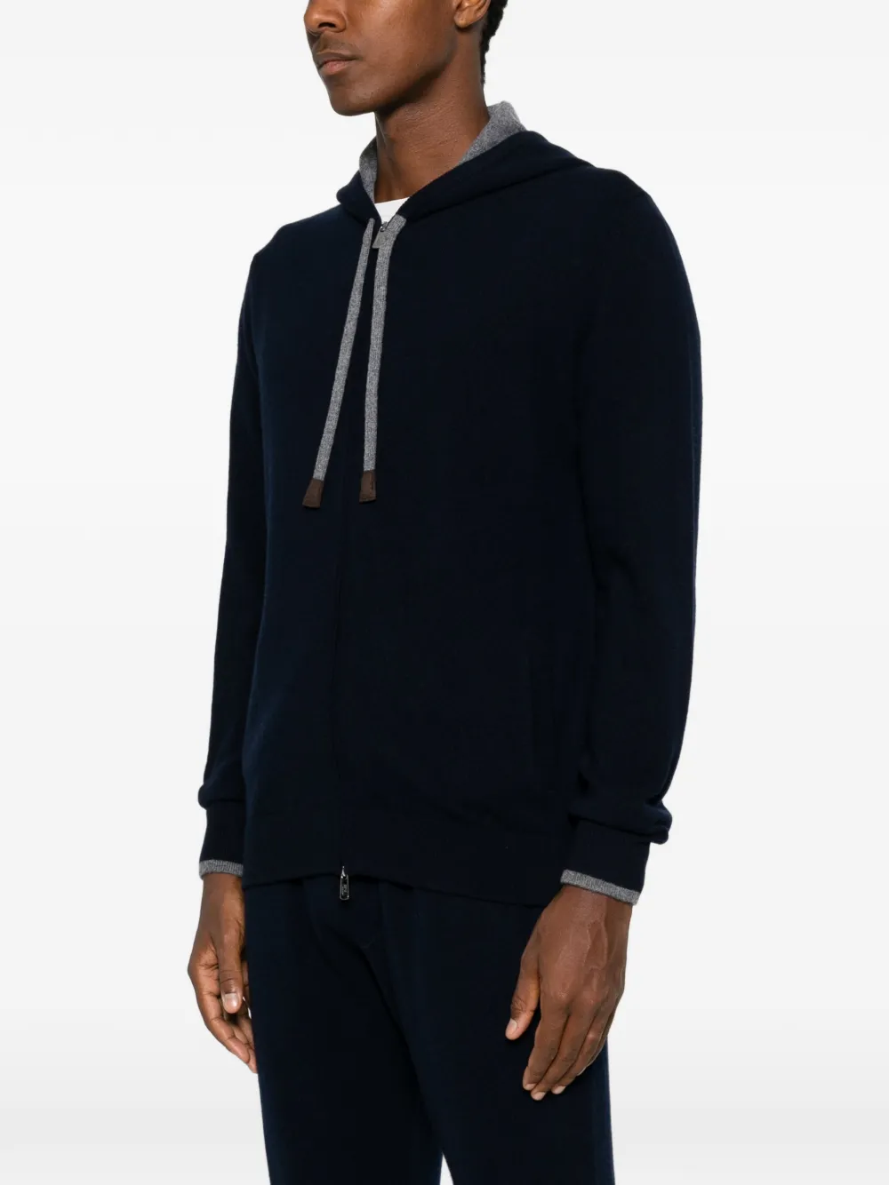 Fedeli Davis gebreide hoodie met trekkoord en rits Blauw