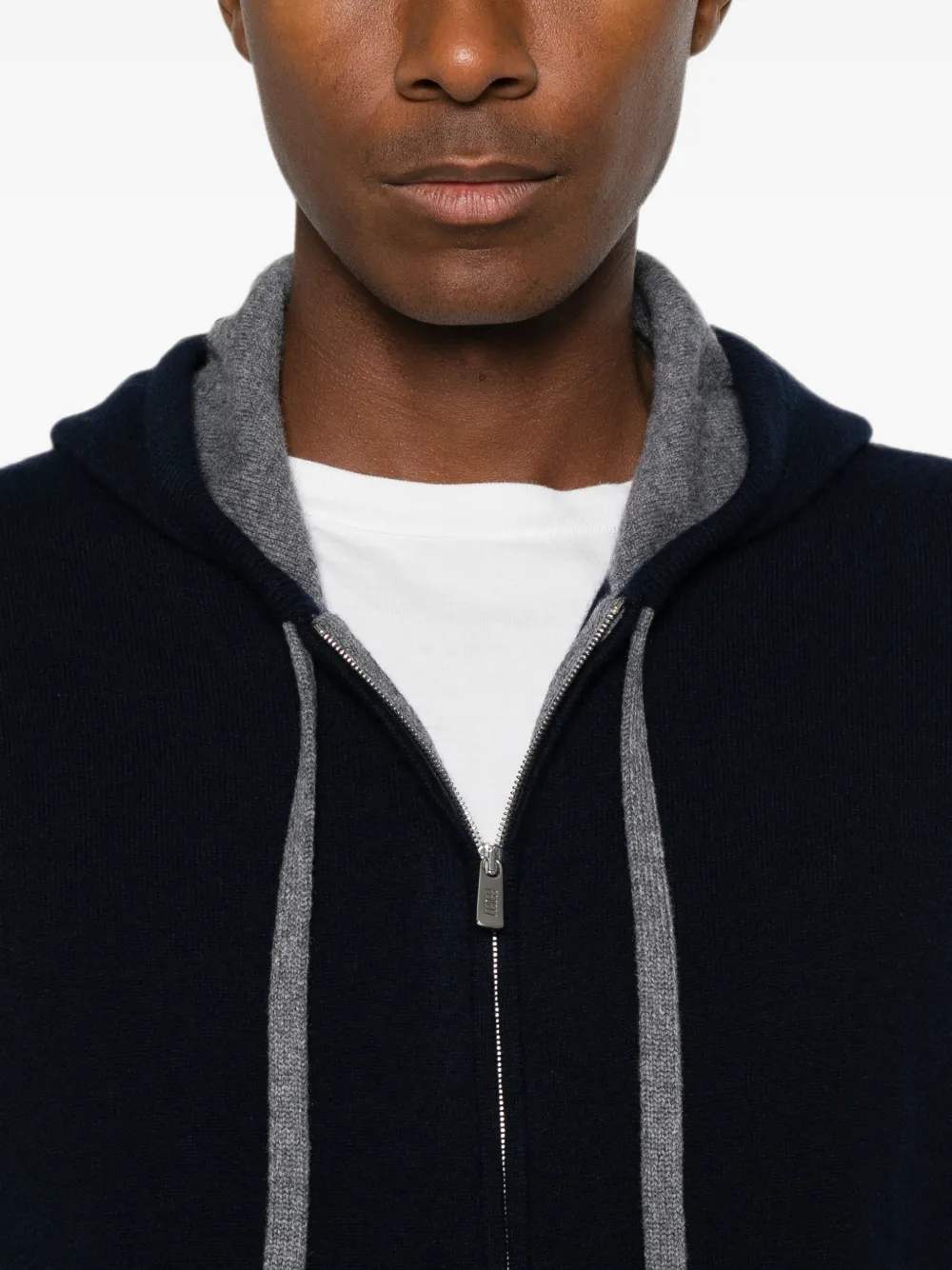 Fedeli Davis gebreide hoodie met trekkoord en rits Blauw