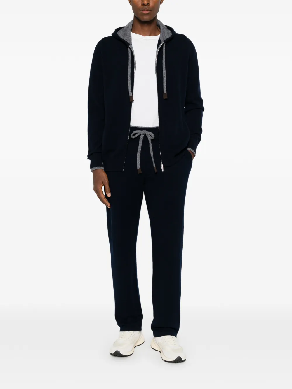 Fedeli Davis gebreide hoodie met trekkoord en rits Blauw