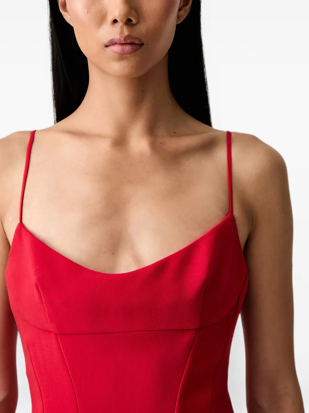 Bardot Branca mini-jurk met diepe ronde hals en vlakken Rood