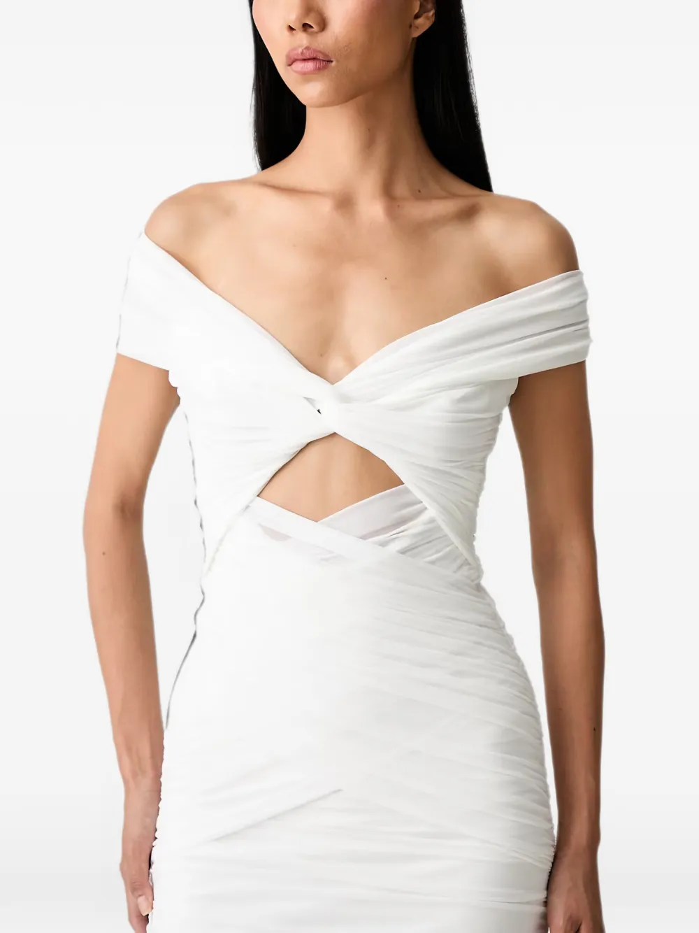 Bardot Priah midi-jurk met ruches en uitgesneden details Wit