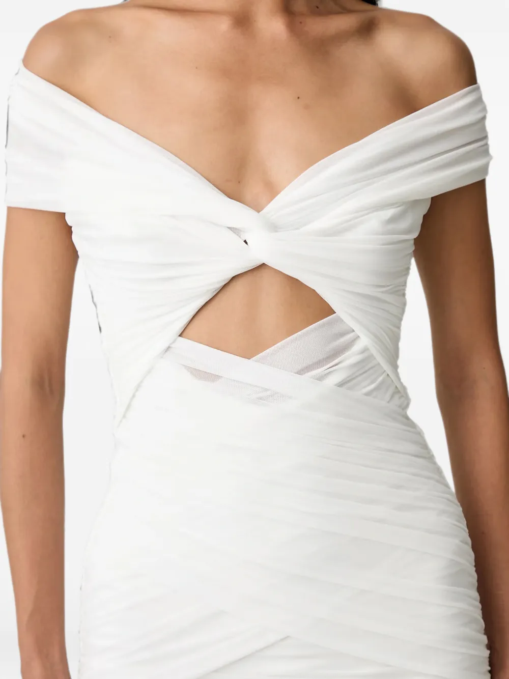 Bardot Priah midi-jurk met ruches en uitgesneden details Wit