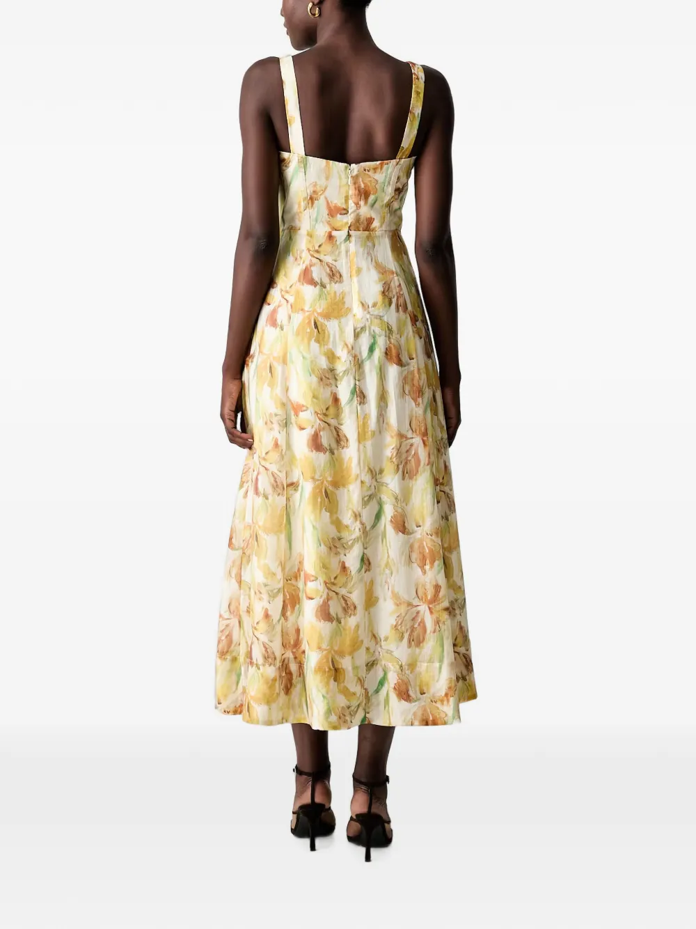 Bardot Adaline korset-stijl midi-jurk met bloemenprint Geel