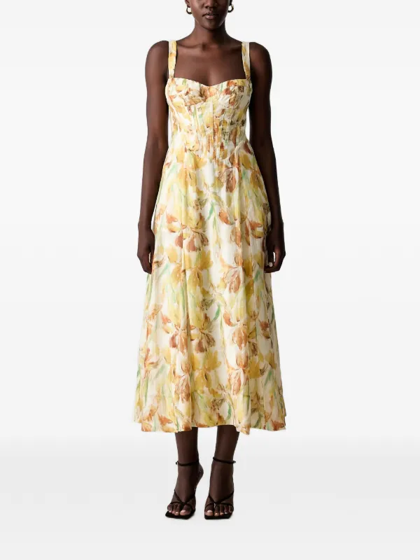 Bardot Adaline floral-print corset-style Midi Dress | Yellow